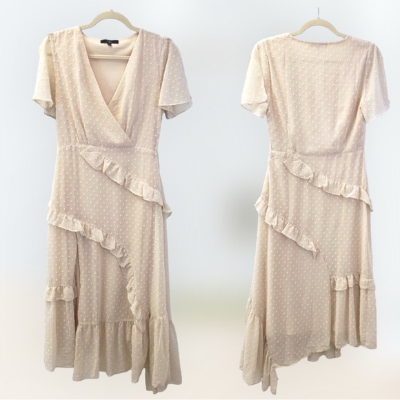 Lulus | Swiss Dot Ruffled Midi Dress in Cream NWT Style: Next to You - Picture 7 of 10